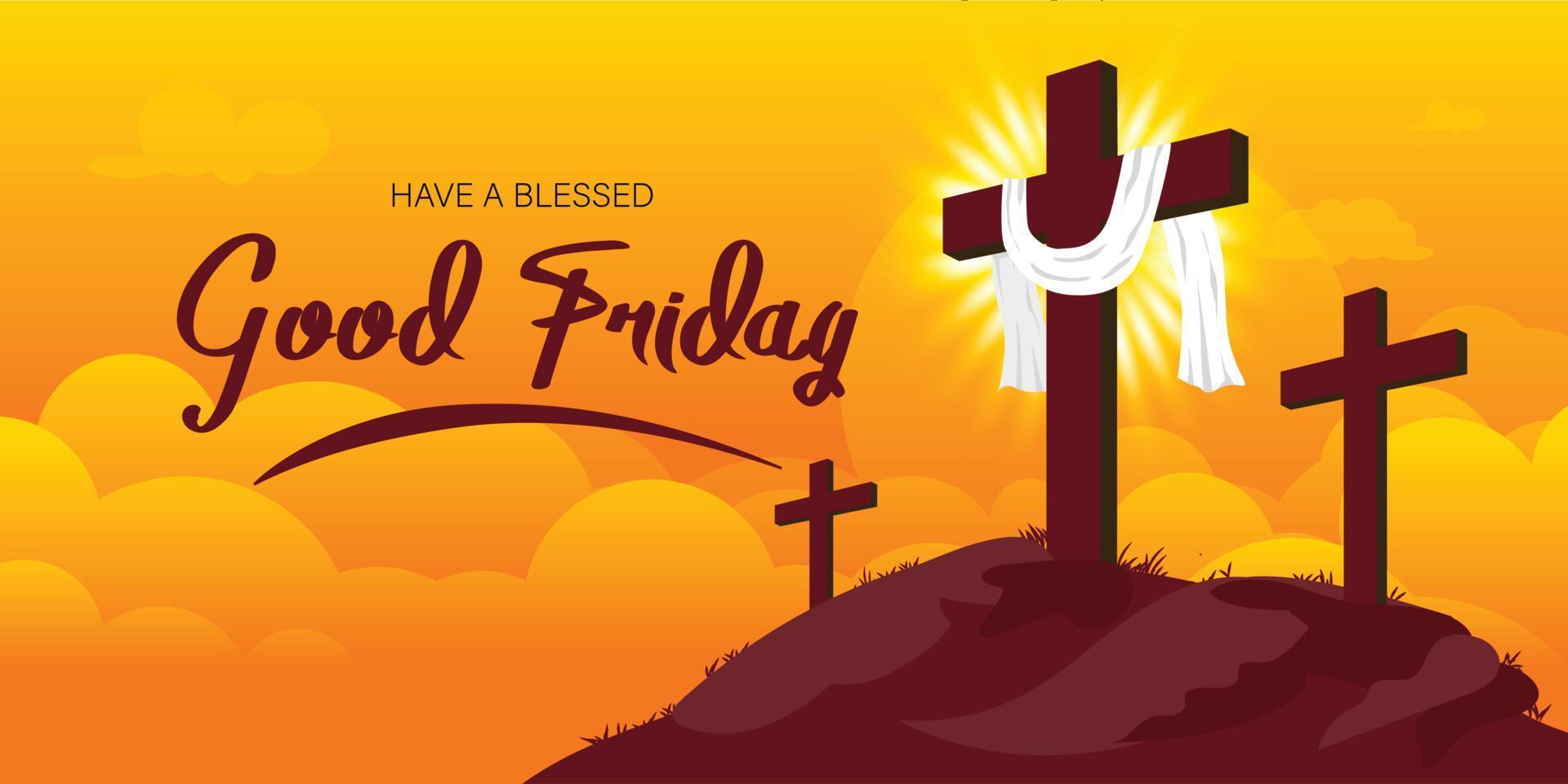 VECTOR ILLUSTRATION OF GOOD FRIDAY. Christian Cross on mountain