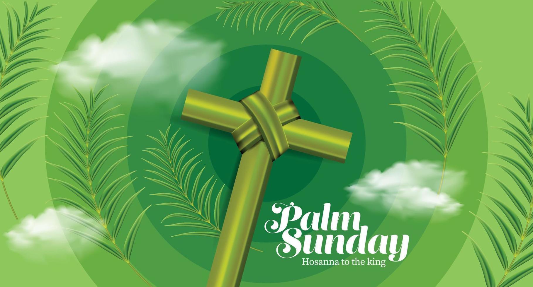 Vector illustration of Christian Palm Sunday with palm branches and leaves and cross illustration