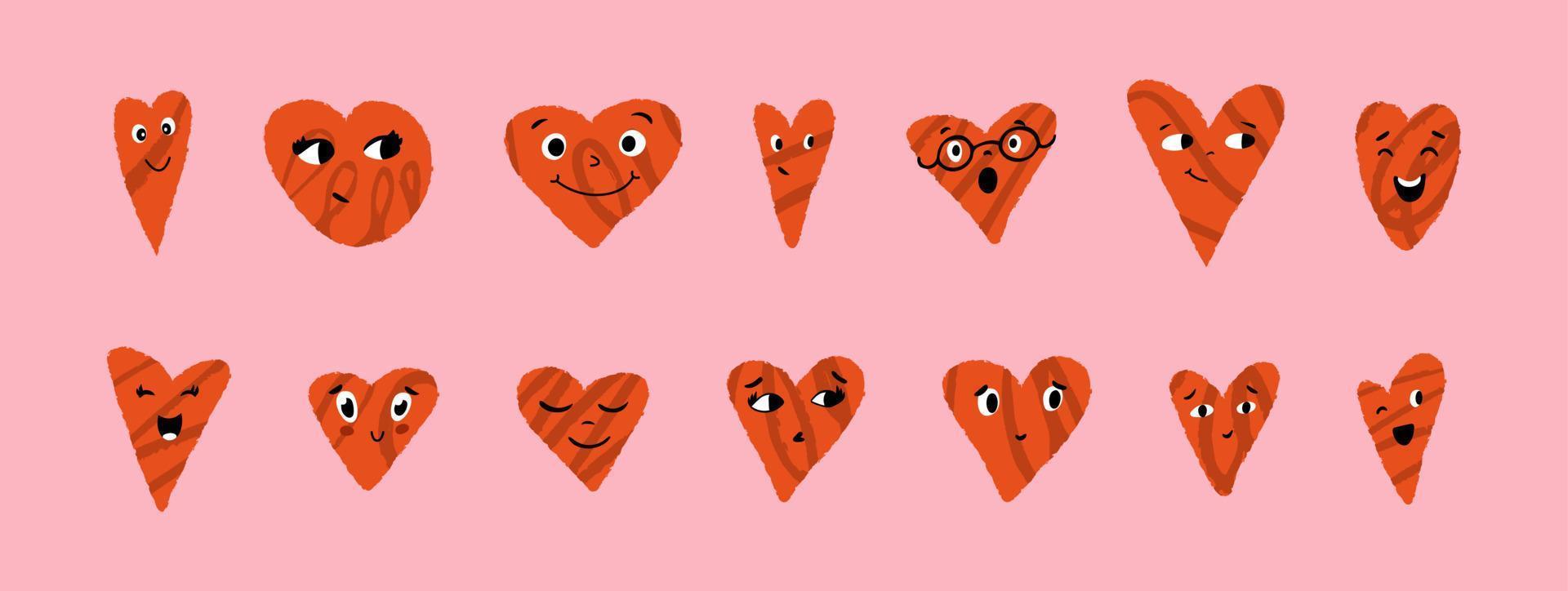 Funny happy heart emoticons vector