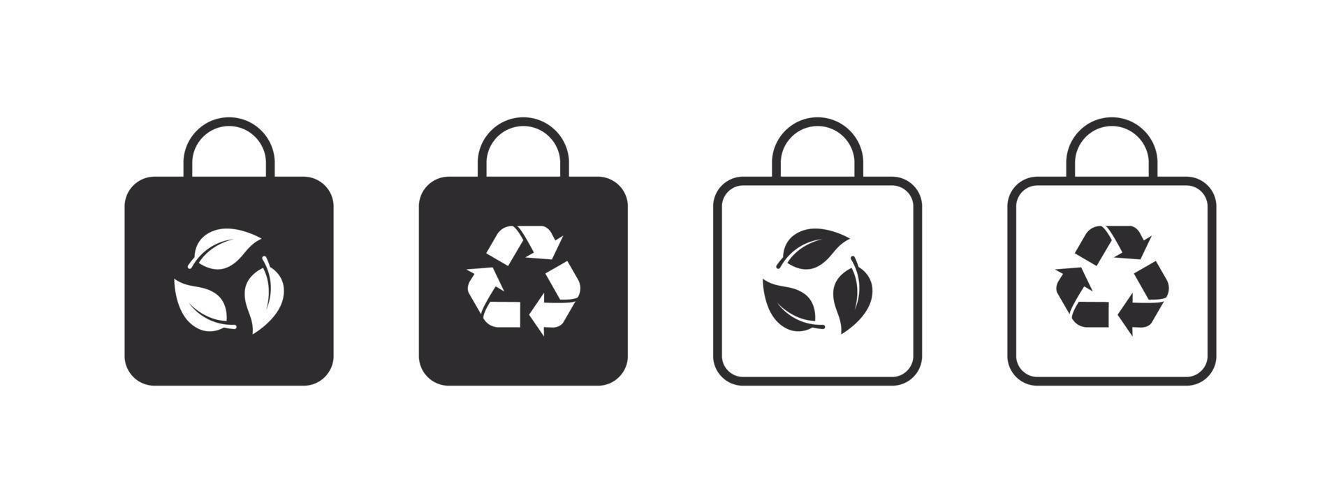 Recycled materials. Bag icons with recycling signs. Packaging and recycling. Vector illustration