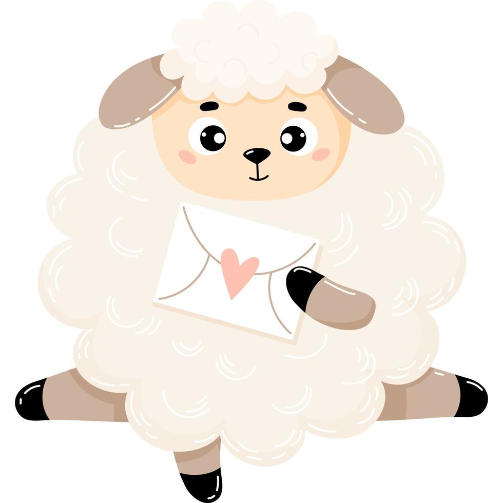Cute sheep with love letter vector