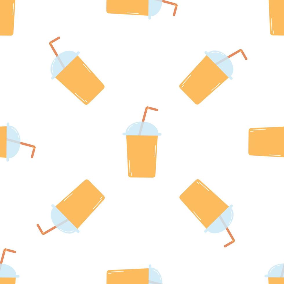 patrón sin costuras con taza de papel de café. fondo vectorial plano con taza reutilizable para bebidas frías y calientes vector