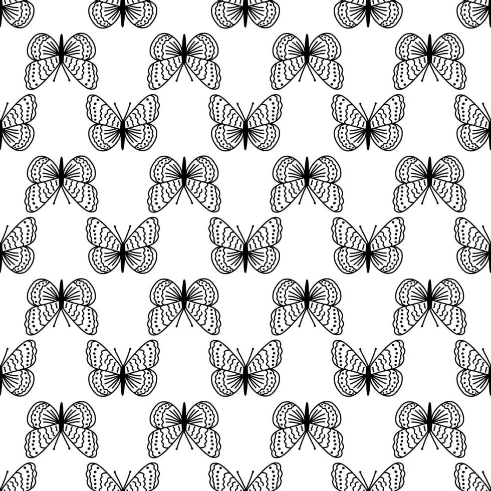 Seamless pattern with doodle butterflies. Hand drawn vector background with insects, line illustration, entomological collection