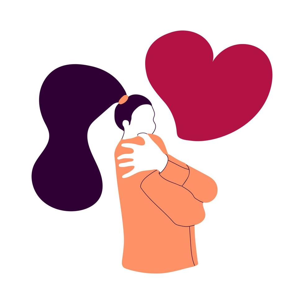 mujer abrazándose a sí misma con la ilustración de vector de corazón