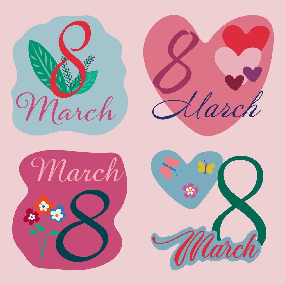 Collection of inscriptions with a design for the international women's day on March 8. vector