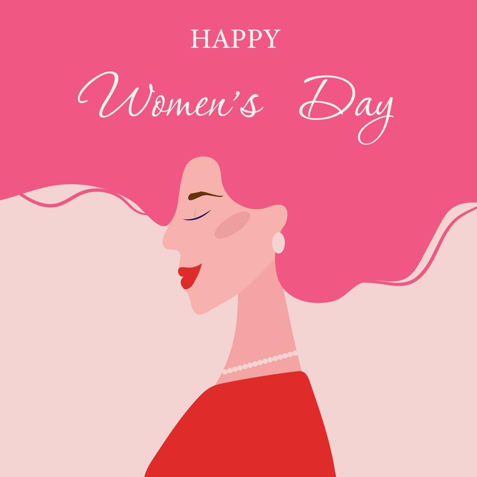Girl with pink hair. Congratulations on International Women's Day March 8. vector