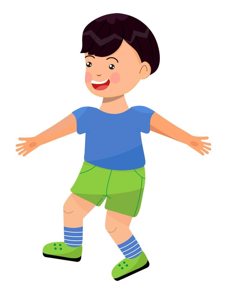 Happy school kid jumping. Cartoon character has fun, runs, jumps, plays. Boy illustration vector isolated