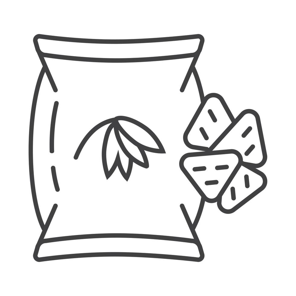Oatmeal cookies, chips icon in outline style. Oatmeal cereal cooking and fast breakfast are shown. Package of crunchy cakes vector