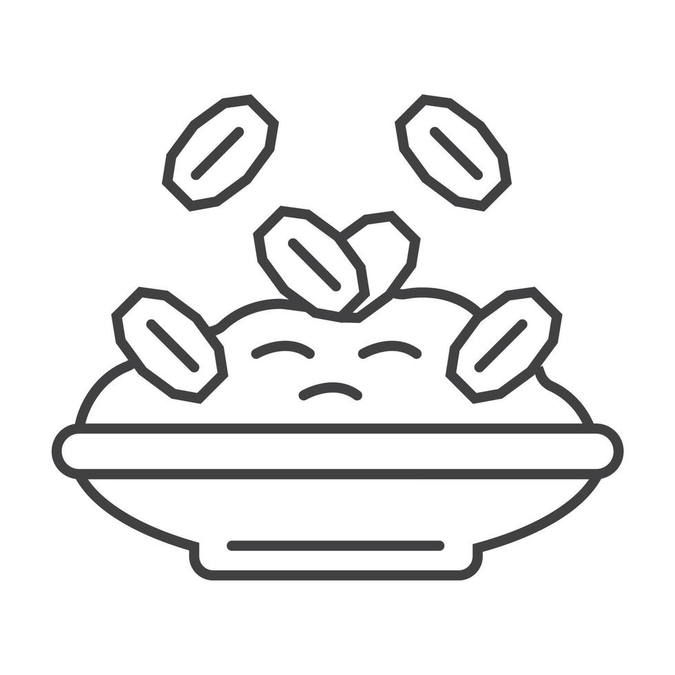 Oatmeal porridge icon in outline style. Porridge in pot, plate symbol. Oatmeal cereal coocking and fast breakfast vector