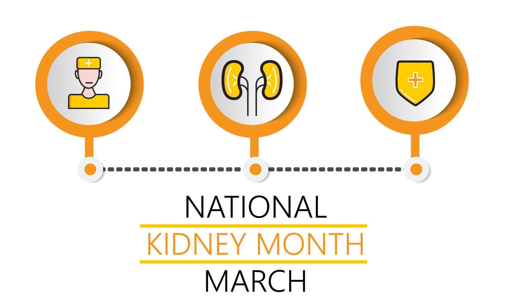 National kidney month concept vector. Heath care event is celebrated in March. Kidneys, doctor, shield icons vector