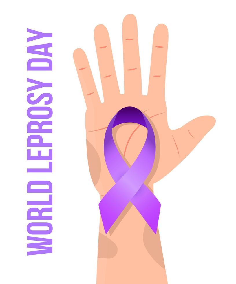 World Leprosy Day is observed on the last Sunday in January. Hand of patient is holding purple ribbon. Medical concept vector for flyer, post, banner, blog