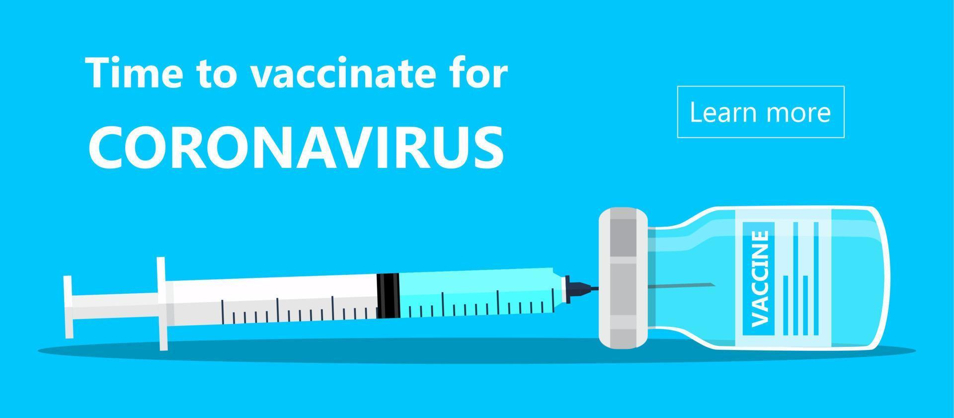 vector de concepto de vacunación de coronavirus. botella de vacuna covid-19 e ilustración de herramienta de inyección de jeringa en estilo plano. banner de tratamiento de inmunización