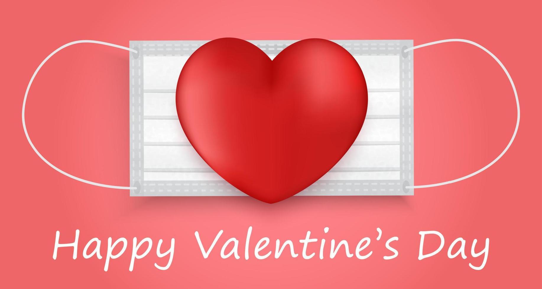 Valentine day in coronavirus concept v in realistic style. Big pink 3d heart is wearing medical mask. Happy and safe during quarantine vector