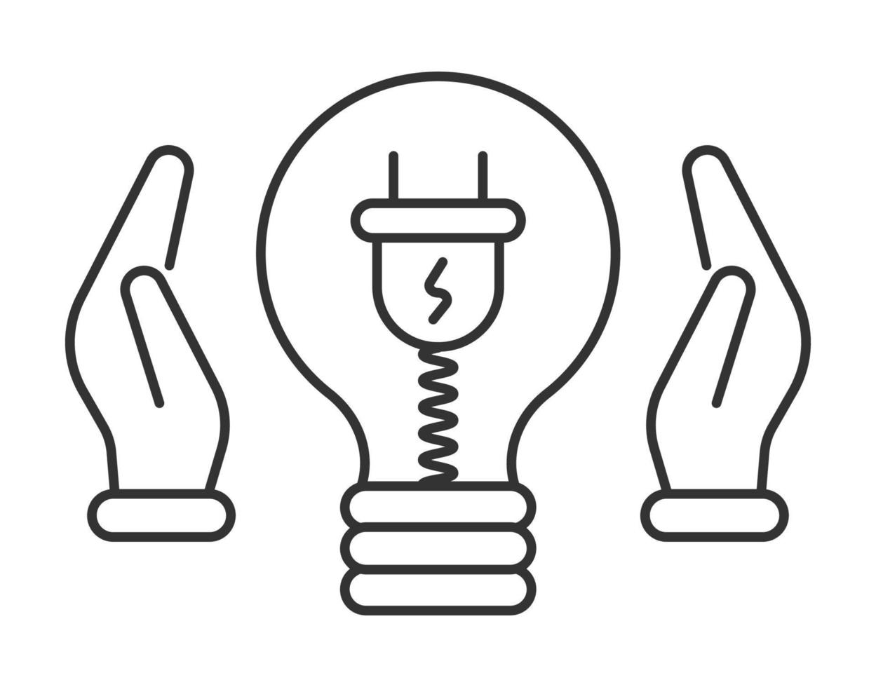 Power saving icon vector. Lamp and socket, wire inside bulb. Hands save energy. . vector