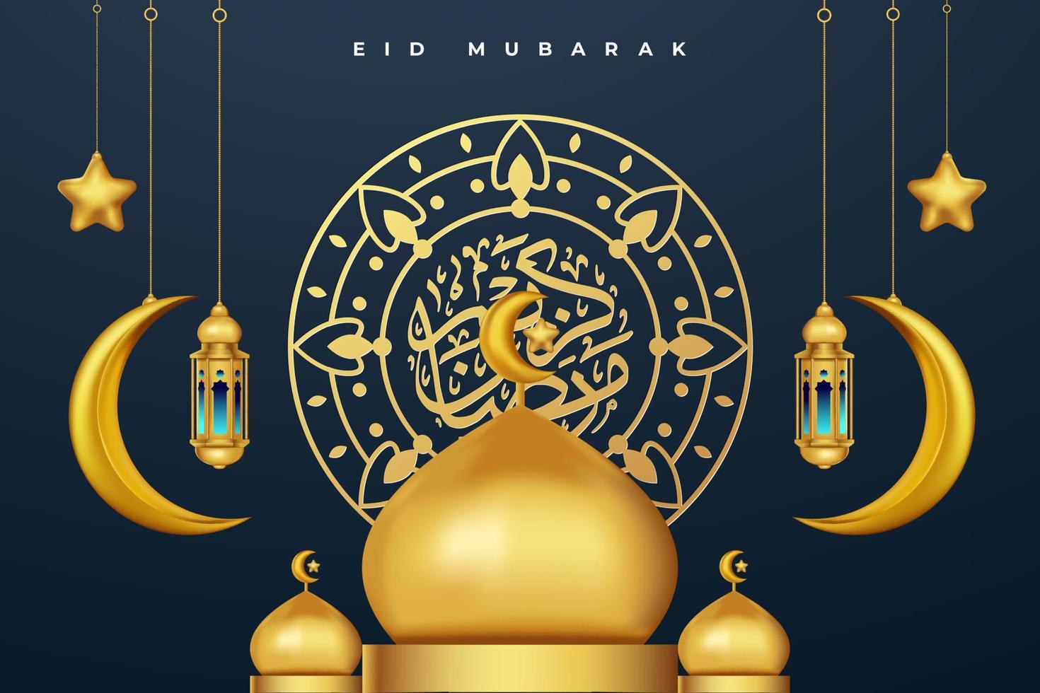 Fondo de tarjeta de felicitación eid mubarak con ilustración de vector de ornamento islámico