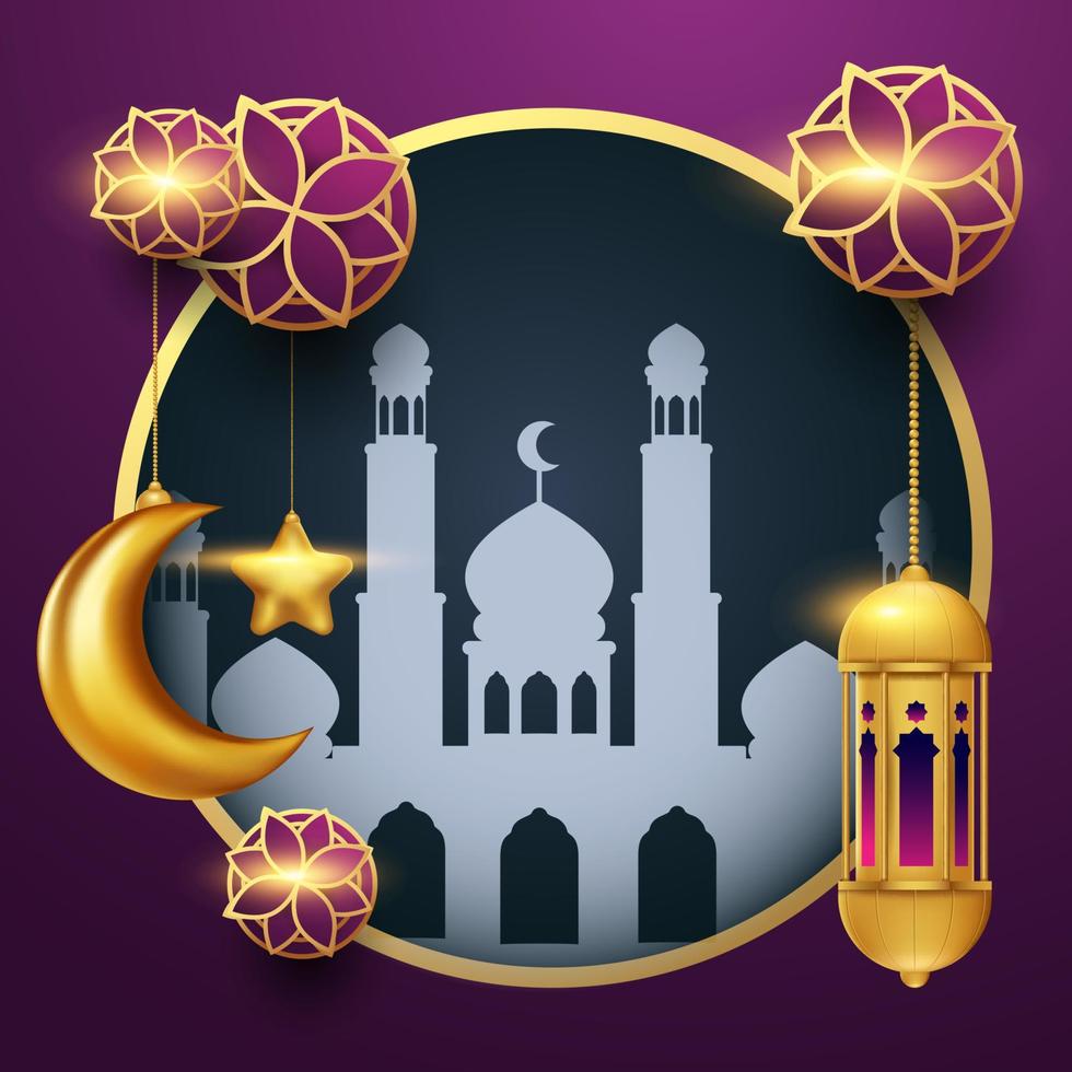 Fondo de tarjeta de felicitación eid mubarak con ilustración de vector de ornamento islámico