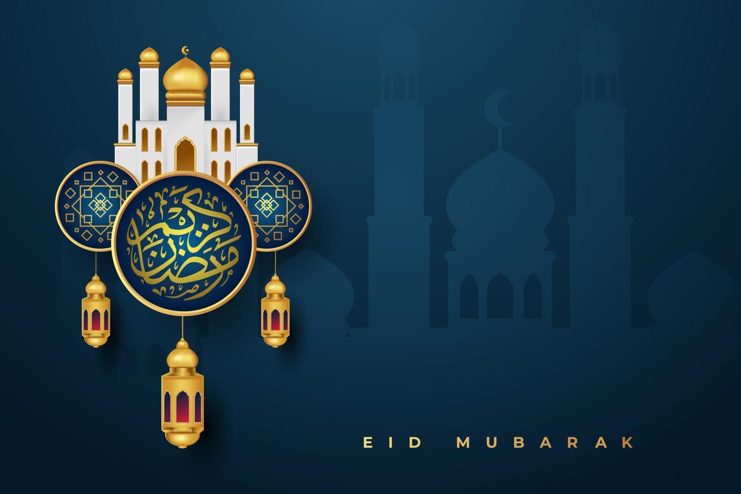 Fondo de tarjeta de felicitación eid mubarak con ilustración de vector de ornamento islámico