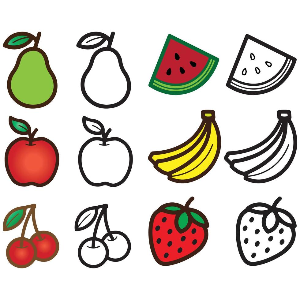 Collection of various kinds of fruits, Fruits set illustration White background vector