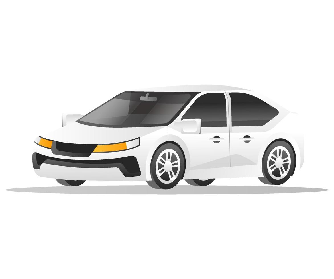 Isometric flat concept 3d illustration of selver white luxury sedan car model character vector