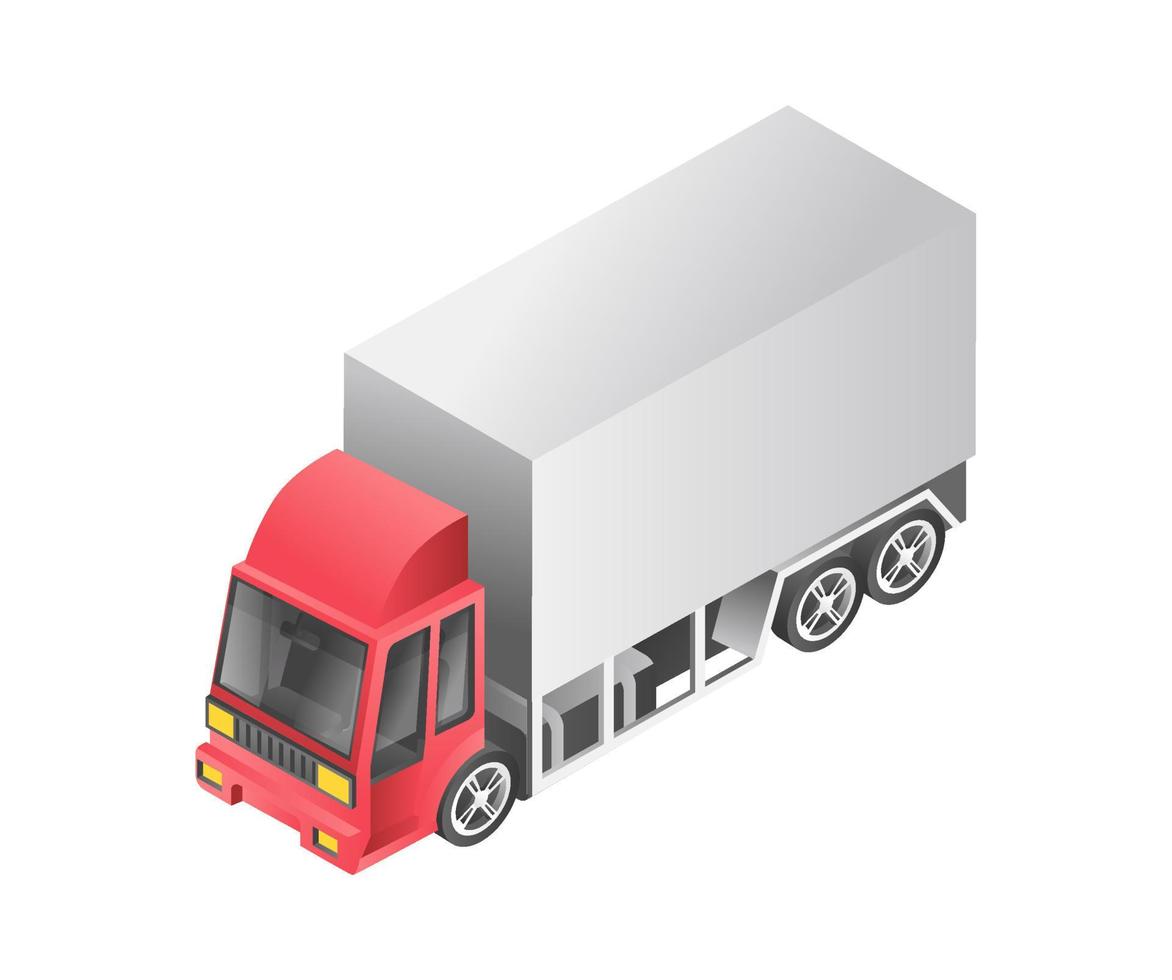 Flat isometric 3d illustration concept of heavy transport big box truck vector