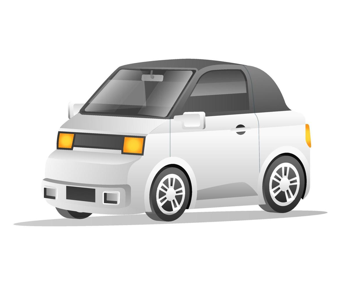 Isometric flat 3d concept illustration of minimalistic electric car model character vector