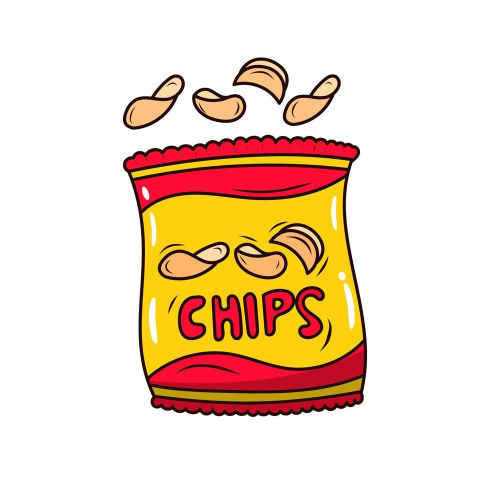 bolsa de papas fritas ilustración vectorial en estilo de dibujos animados lindo aislado sobre fondo blanco vector