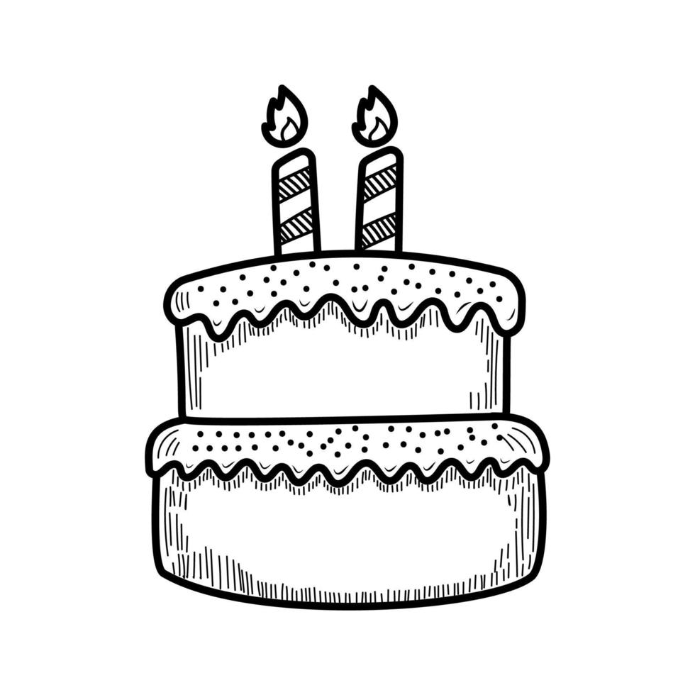 Birthday cake vector illustration in cute hand-drawn style isolated on white background