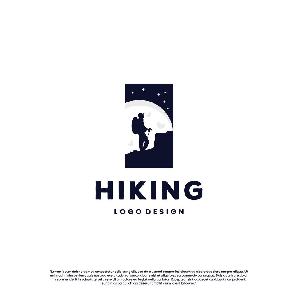 night hiking logo design on isolated background vector