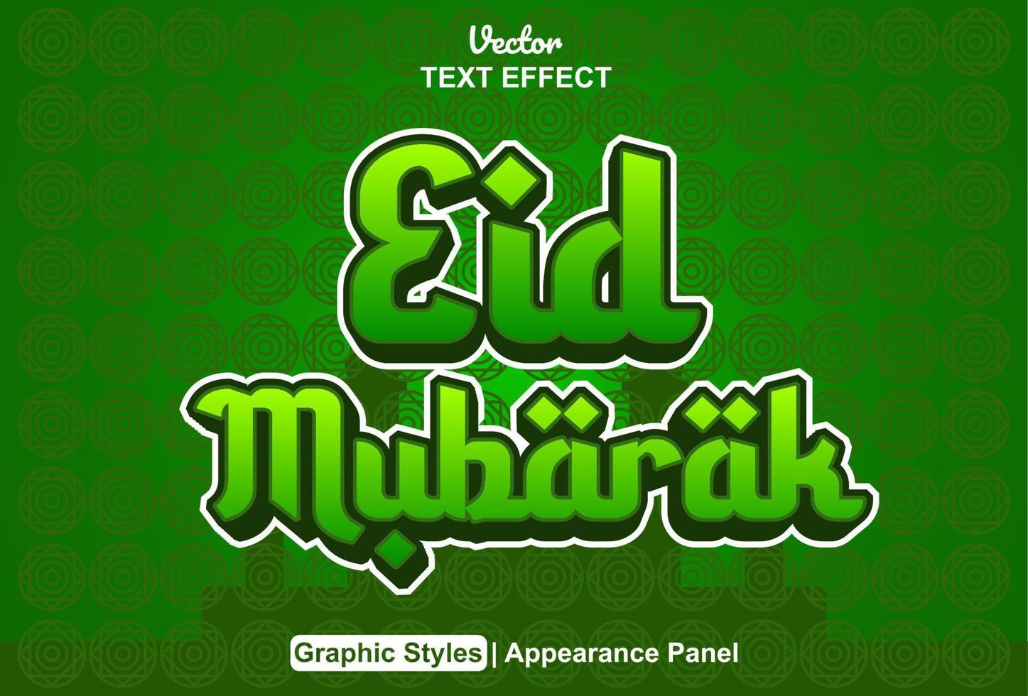 efecto de texto eid mubarak con estilo gráfico y editable. vector