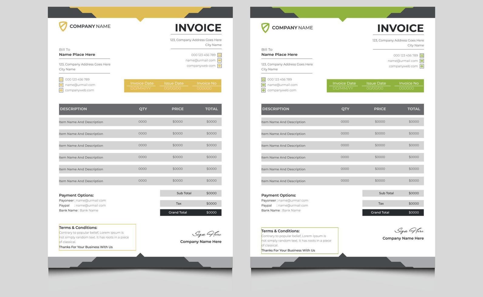 Elegant creative minimal modern professional corporate identity price money payment business invoice template design. vector