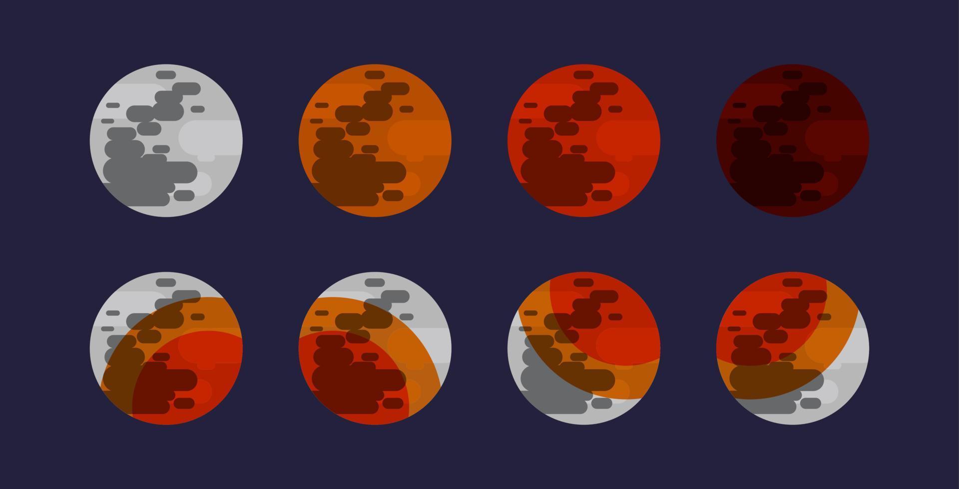 Lunar Eclipse Icon Set Partial Total and Blood Moon Phenomena Astronomy Science Vector Illustration