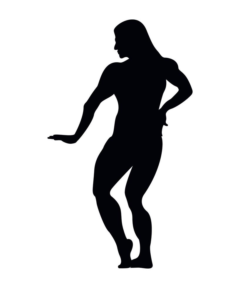 Vector illustration of black Silhouettes of female bodybuilder