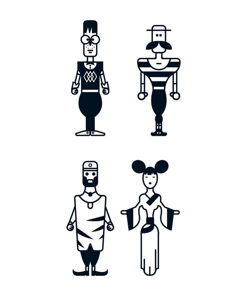 Collection of Monochrome Geometric People vector