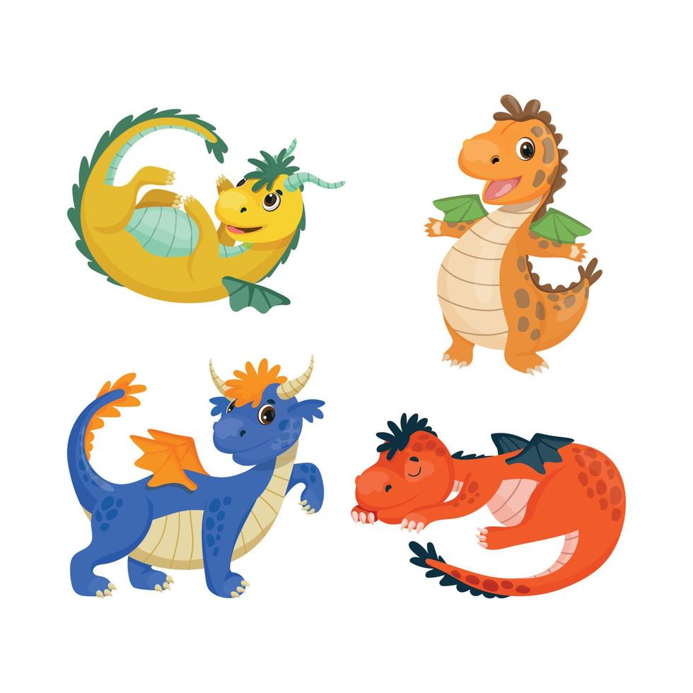 Collection of Dragons in Cartoon Style vector