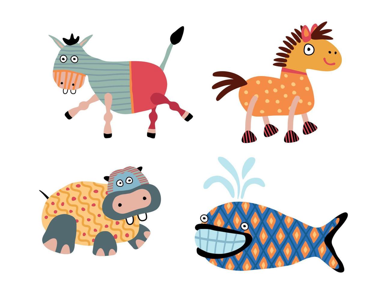 animales de dibujos animados con patrones geométricos vector