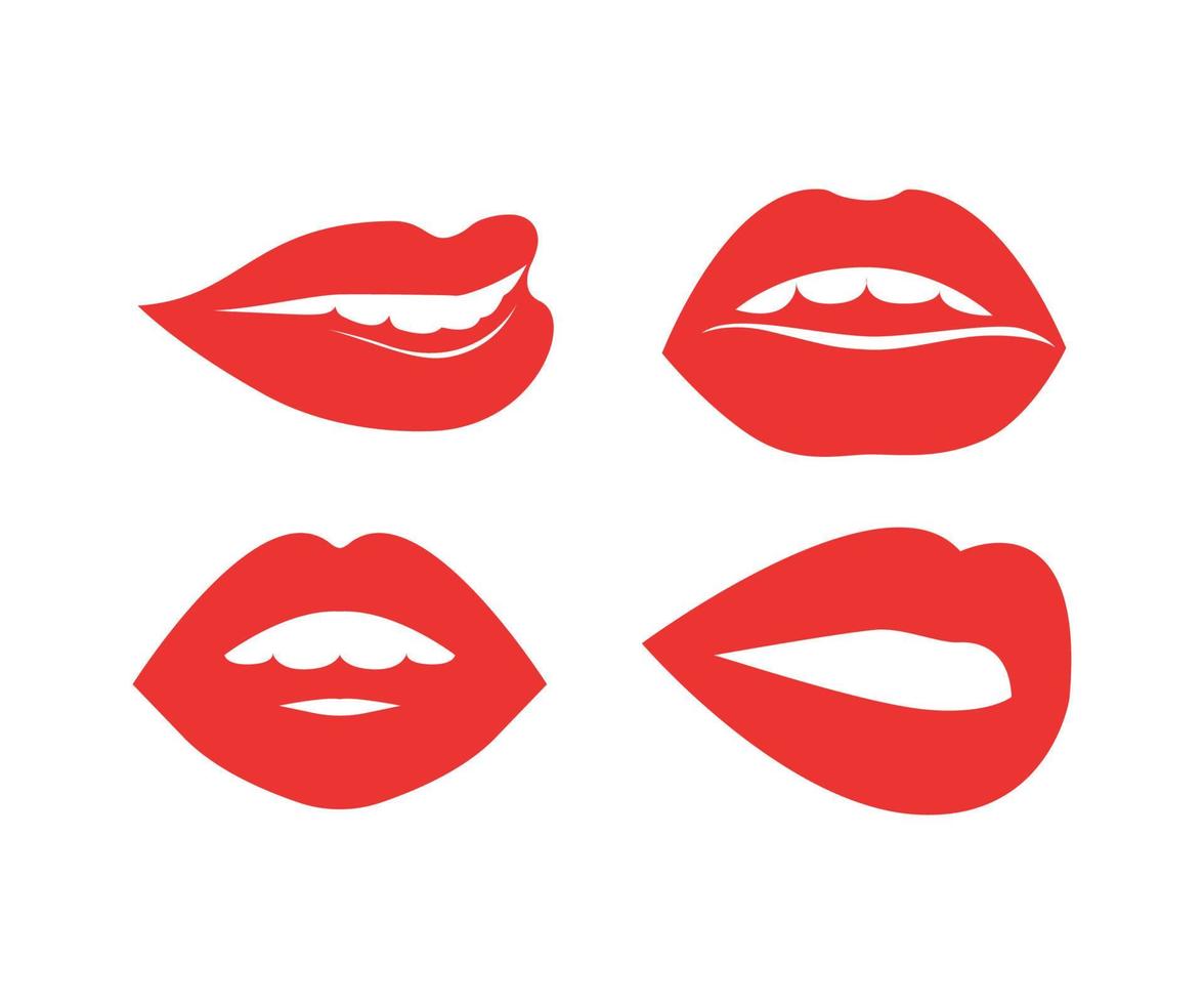 Set of Women's Lips with Red Lipstick vector