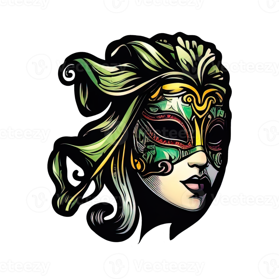 Female mask for the Mardi Gras carnaval sticker illustration png