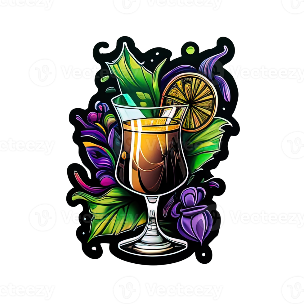 bicchiere con cocktail per il mardi gras masquerade etichetta illustrazione png