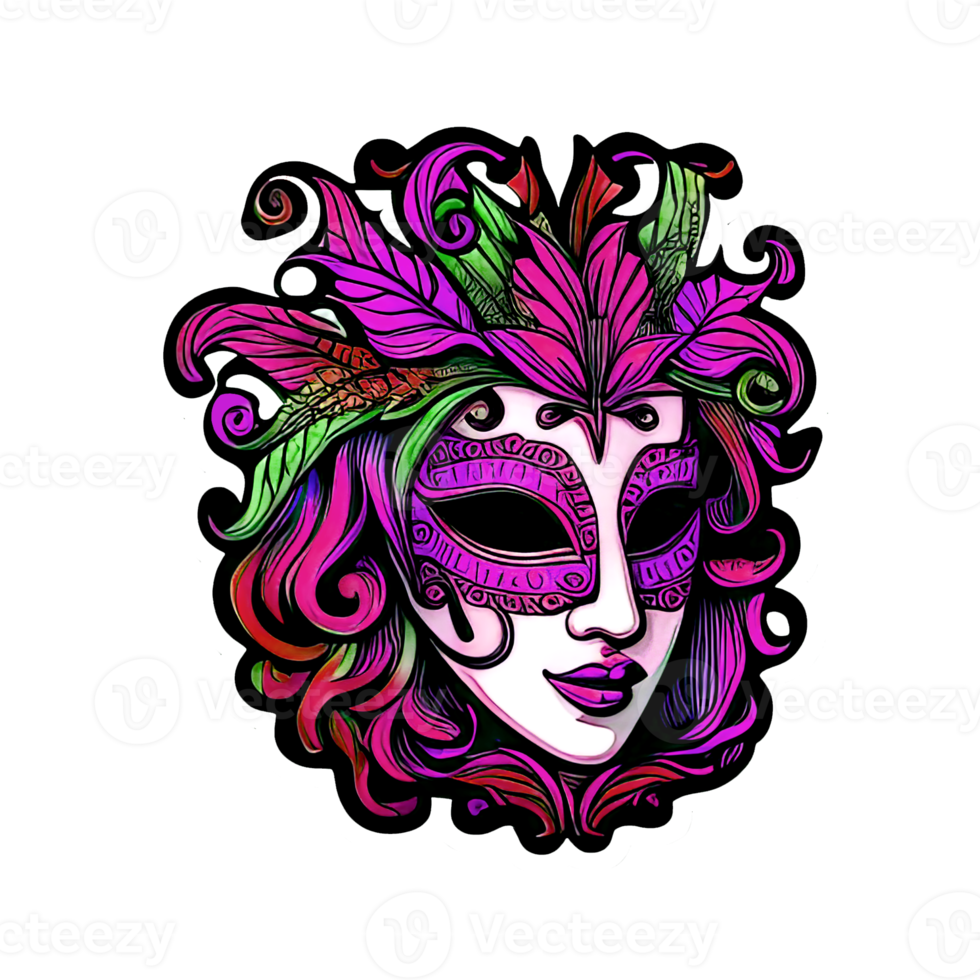 Female mask for the Mardi Gras carnaval sticker illustration png