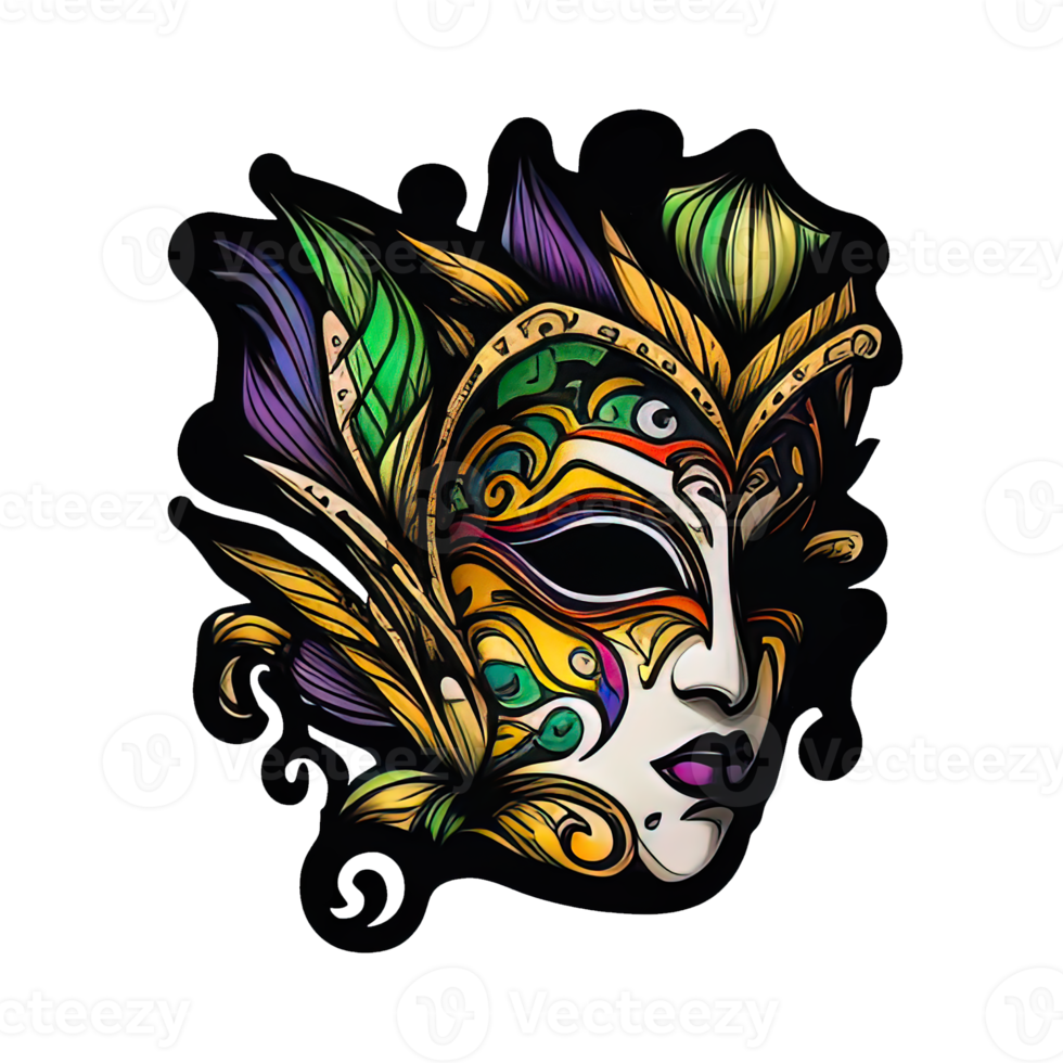 Female mask for the Mardi Gras carnaval sticker illustration png