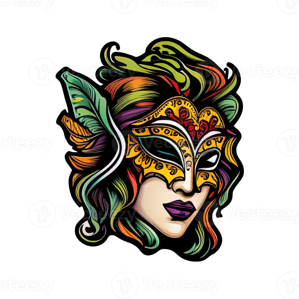 Female mask for the Mardi Gras carnaval sticker illustration png