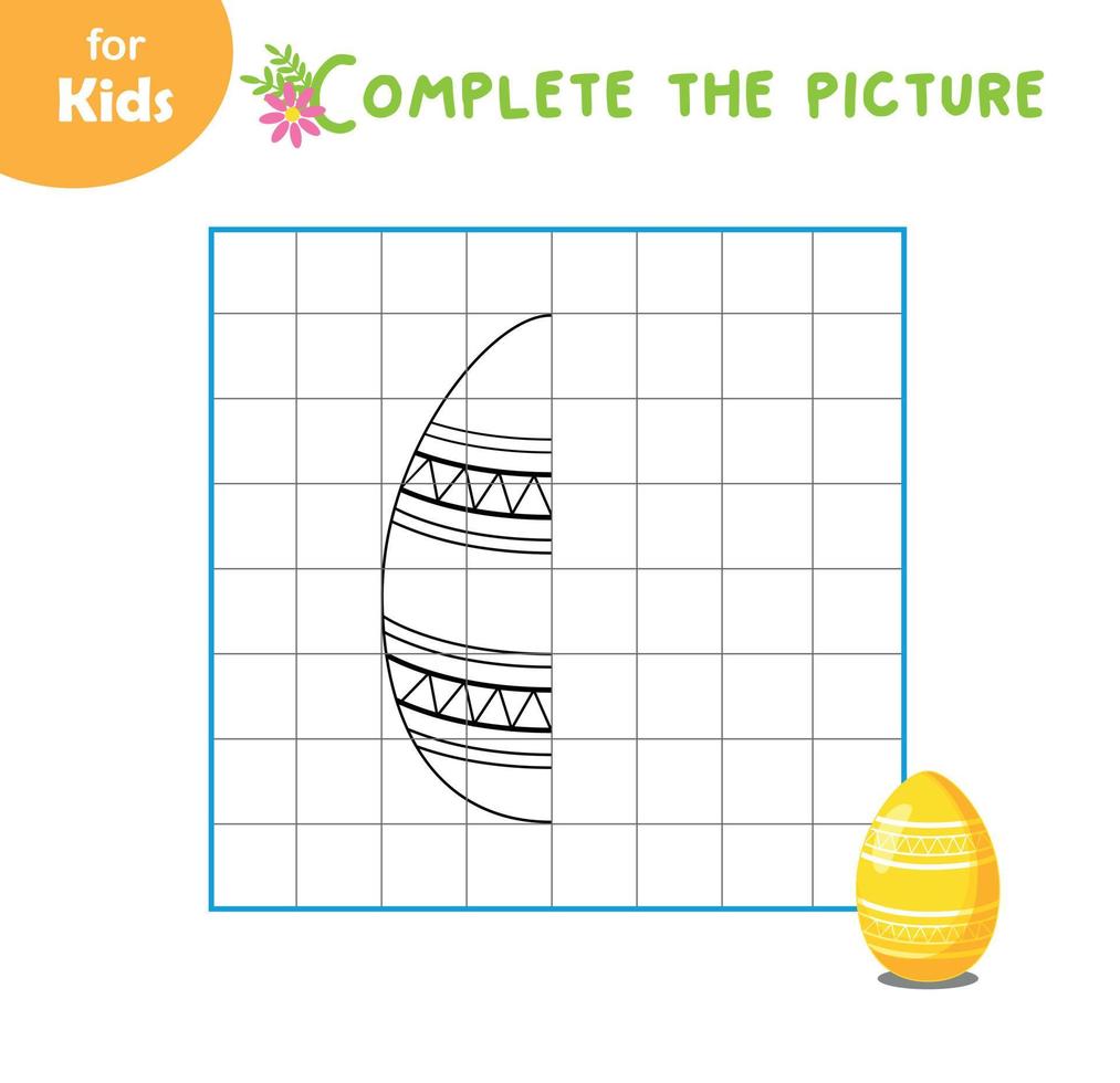 Color, Play. Learning To Draw An Easter Egg By Cells. Drawing Coach. Simple Coloring Book For Kids, School Preparation, Learning, Entertainment. The Development Of Fine Motor Skills. Puzzle, Workbook vector