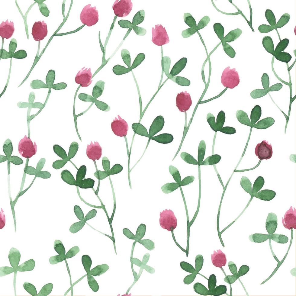 watercolor seamless pattern with clover flowers and leaves. abstract print with meadow flowers on white background vector