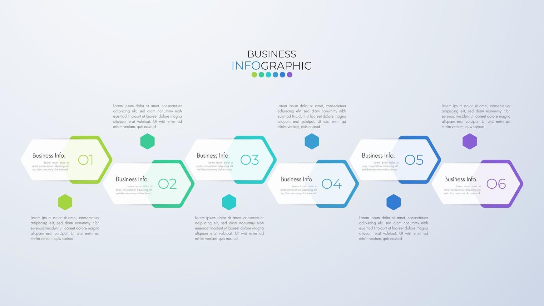 Infographic design template can be used for presentation, banner, graphic, business flow and diagram. Modern flat Timeline template with 6 option, parts, step for process. Abstract template. vector