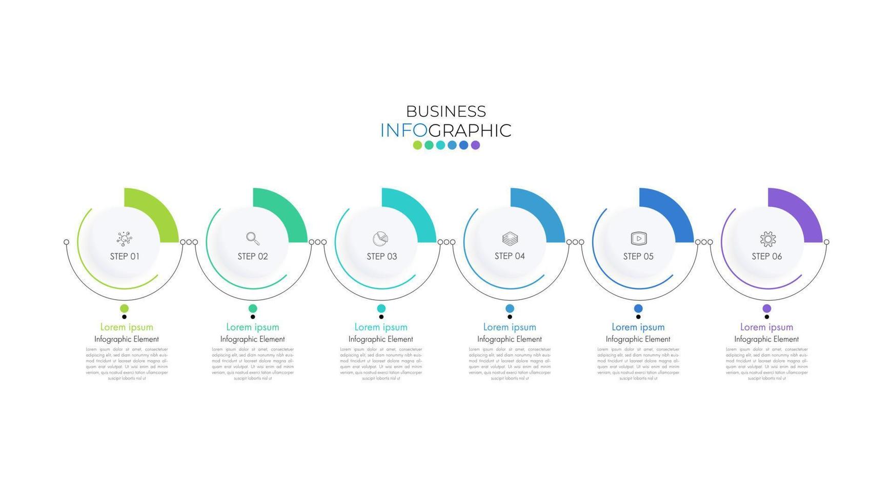 Infographic design template can be used for presentation, banner, graphic, business flow and diagram. Modern flat Timeline template with 6 option, parts, step for process. Abstract template. vector