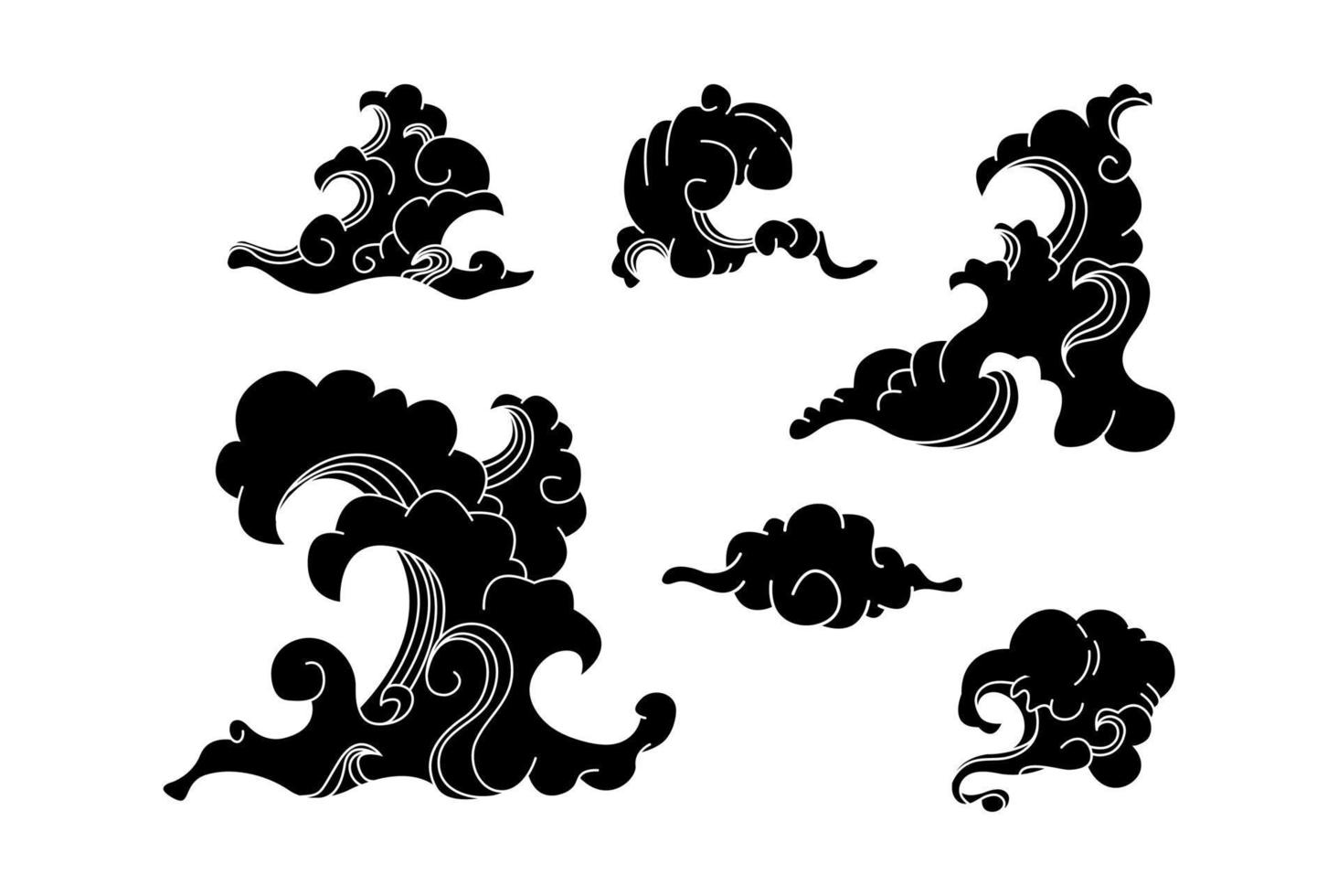 conjunto de nubes negras de humo y olas vector