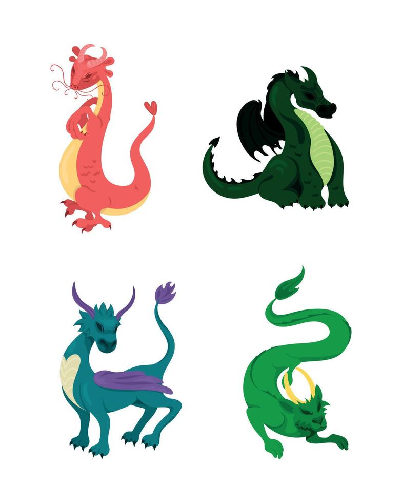 Cartoon Dragons Set vector