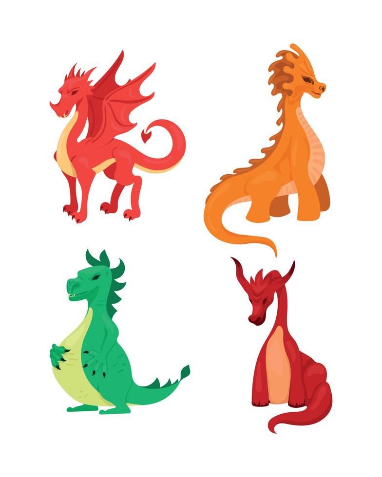 conjunto de dragones de dibujos animados vector