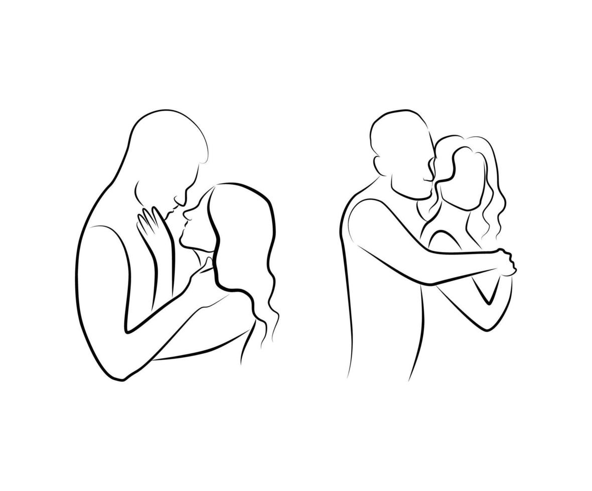 Hugging Lovers in Linear Style vector