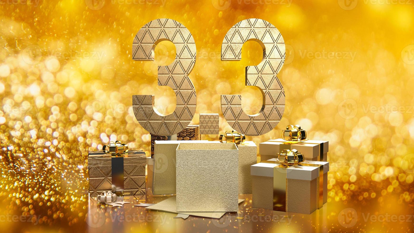 The 3.3 and gold gift box on bokeh  for marketing  or sale  promotion 3d rendering photo